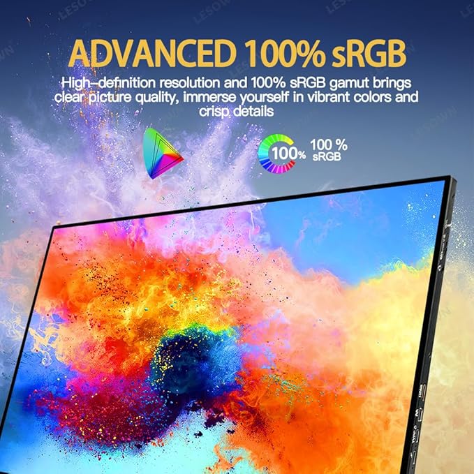 Portable Monitor 16 inch 1920x1200 ADS USB-C HDMI 400Nits High Brightness 120Hz Gaming Ultra Wide Display with Speakers External Monitor for Laptop PC Phone Mac (1200p 120Hz No Touch)