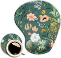 DOOKE Ergonomic Mouse Pad with Wrist Support, Cute Mouse Pads with Non-Slip PU Base for Home Office Working Studying Easy Typing & Pain Relief Dark Green Floral