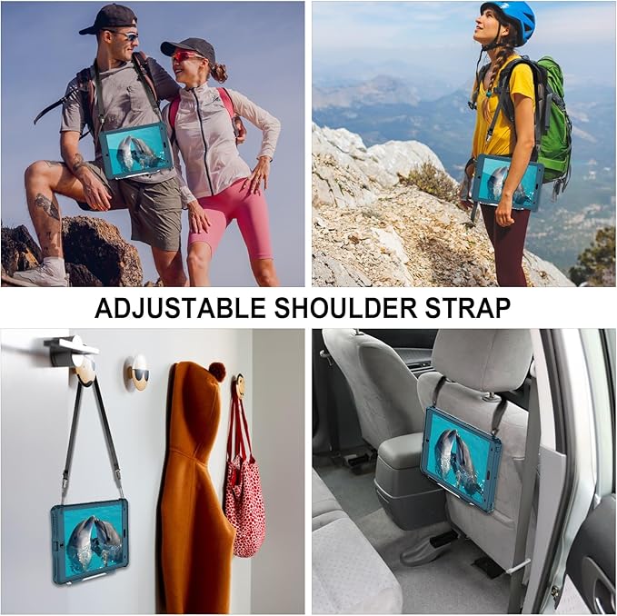 iPad 9th 8th 7th Generation Case Waterproof, Full Body Protective Shockproof Case with Built-in Screen Protector, Pencil Holder, Stand, Shoulder Strap for iPad 9th 8th 7th Gen 10.2 inch Teal