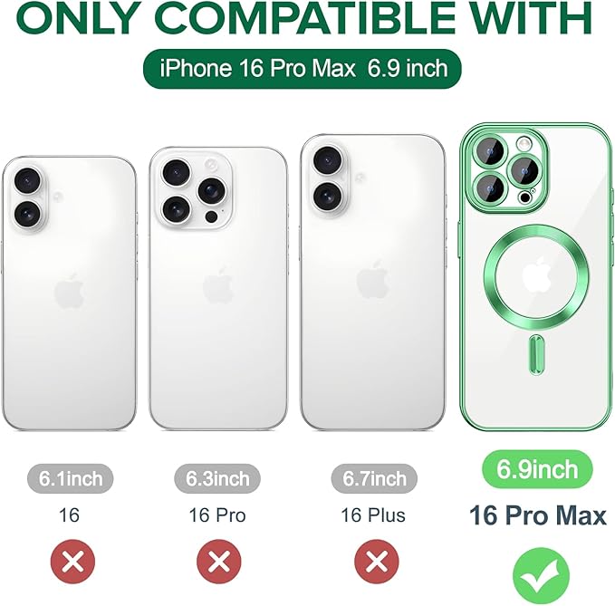 Hython Magnetic Clear for iPhone 16 Pro Max Case with Camera Lens Protector [Compatible with MagSafe] Plating Edge Slim Soft TPU Cover Protective Phone Case for iPhone 16 Pro Max 6.9", Light Green