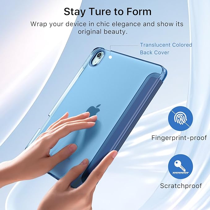 MoKo for iPad Air 11 inch Case (M4/M3/M2) 2026/2025/2024, iPad Air 5th/4th Gen 10.9 inch Case 2022/2020 with Pencil Holder, Slim Light Trifold Cover with Hard PC Translucent Back Shell, Navy Blue