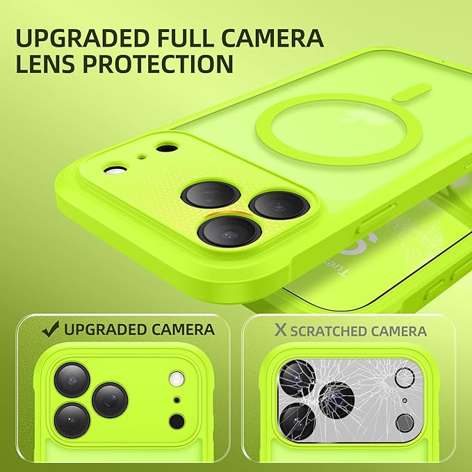 BERFY for iPhone 17 Pro Max Case, Compatible with MagSafe, Built-in Glass Screen Protector, Camera Protection, Shockproof Full Body Phone case 6.9", Translucent Bright Green