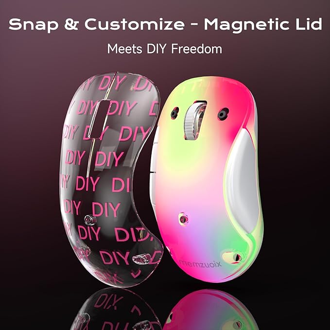 memzuoix 2.4G LED Wireless Mouse, Rechargeable Ergonomic Mouse with Detachable Cover, 1400 DPI Portable Optical Computer Mouse with USB Receiver for Laptop, PC, Desktop and MacBook, 5 Buttons-Pink