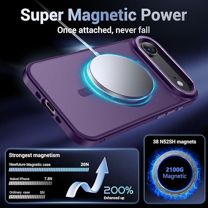 Newfuture Magnetic for iPhone Air Case [Compatible with Magsafe] [Military Grade Drop Protection] Translucent Matte Anti-Scratch Shockproof Protective Phone Cover 6.5 Inch, Deep Purple