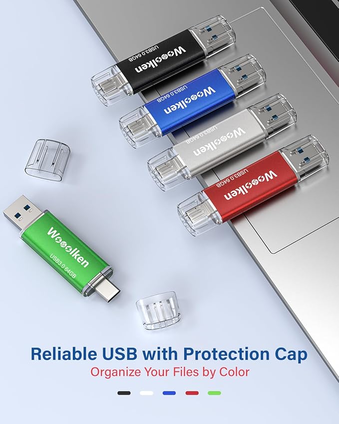 USB C Flash Drive 64GB 2 Pack, Wooolken USB 3.0 Dual Drive Type-C Thumb Drive OTG Memory Stick Compatible with iPhone 16/15, Android Smartphone/Tablets/Computers