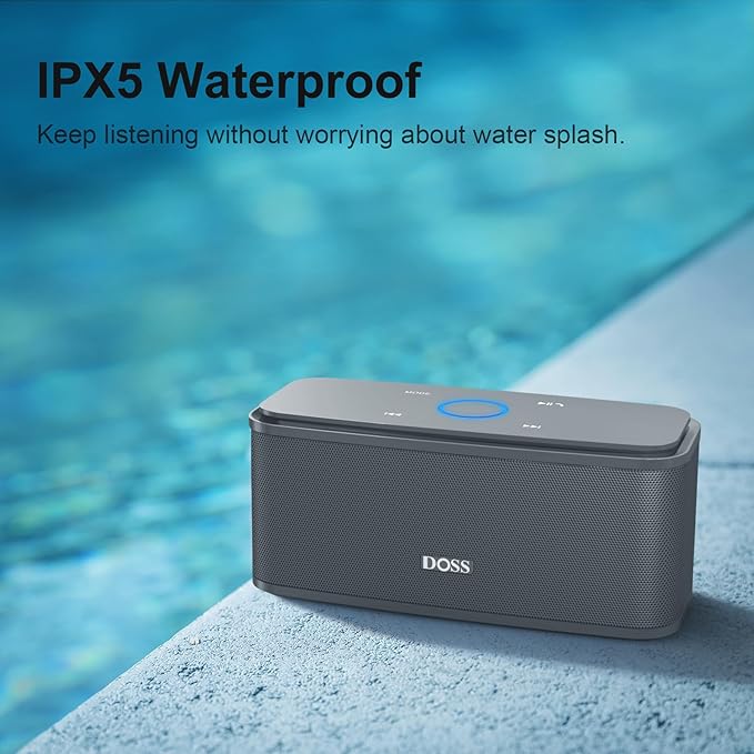 DOSS SoundBox Touch Wireless Bluetooth Speaker-12W HD Sound with Rich Bass, IPX5 Waterproof, 20H Playtime, Handsfree, for Gatherings, Home, Office, Outdoor, Travel-Grey