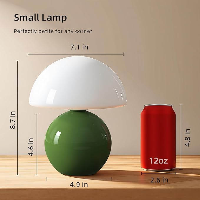 Dawnwake Mushroom Lamp Table Lamp for Bedroom,Desk Bedside Small Lamps for Living Room Night Stands,Mushroom Decor Cute Mini Modern Mid Century Lamps,Unique Aesthetic Living Room Decor(Dark Green)