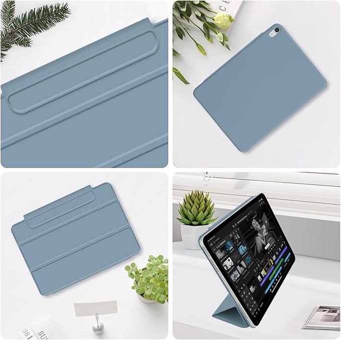 for iPad Air 13 inch M4/M3/M2 Case (2026/2025/2024,Model A3268/A3269/A3271), Auto Sleep/Wake and Magnetic Closure, Trifold Stand Case, PU Leather Cover, Support Apple Pencil Pro, Misty Blue