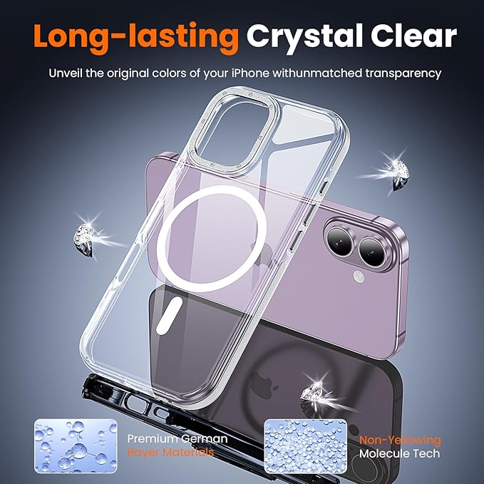 toushion 3 in 1 for iPhone 17 Case Clear Bumper,Fits MagSafe, Yellowing-Resistant Acrylic Back, Shockproof Guard Corners, Military-Grade Protection for Phone Cover 6.3 inch