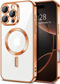 Hython Magnetic Clear for iPhone 16 Pro Max Case with Camera Lens Protector [Compatible with MagSafe] Plating Edge Slim Soft TPU Cover Protective Phone Case for iPhone 16 Pro Max 6.9", Orange