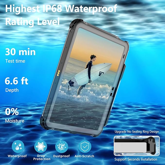 Waterproof Case for Apple iPad 11(A16) 2025/10th Gen 10.9 inches, Built-in Apple Pencil Holder Camera Screen Protector, Fit with Magic Keyboard, 360 Full Body Protective Pad Cover, Black