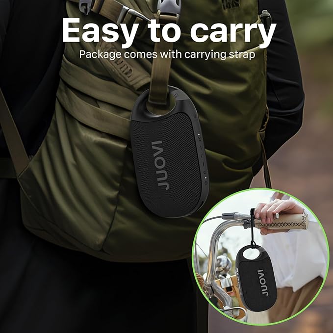 JUOVI Clip Wireless Portable Bluetooth Speaker, 24H Playtime Mini Shower Speaker IP68 Waterproof & Dustproof HD Sound Integrated Carabiner, for Home Outdoor and Travel