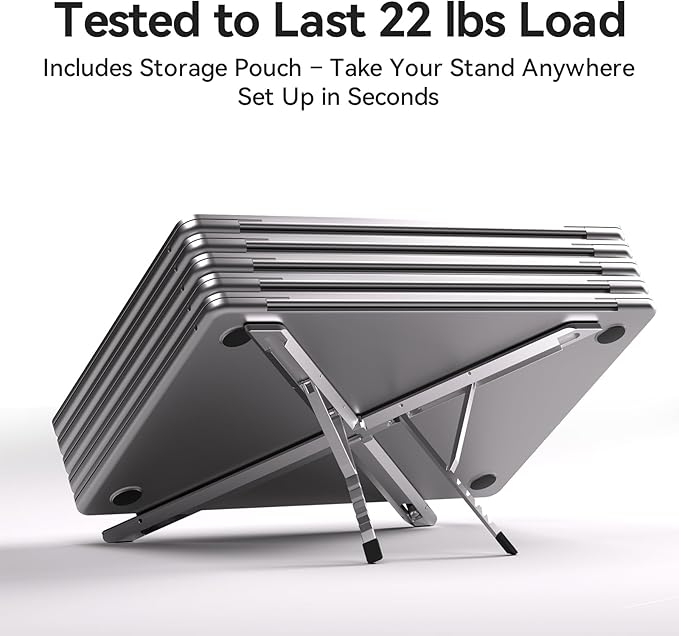 KYOLLY Portable Aluminum Laptop Stand for Desk, Adjustable Ergonomic Laptop Riser, Foldable X Shape Notebook Computer Holder, Anti-Scratch Laptop Mount for 10-17 Inch Laptops, for Office Home Travel