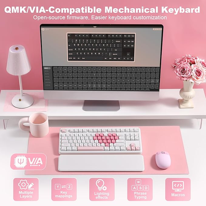 YUNZII B87 Wireless Mechanical Keyboard,QMK/VIA Programmable,TKL Layout 87 Keys,BT/2.4G/USB-C,Hot Swap Gasket Mount RGB Backlit Gaming with Wrist Rest for Win/Mac (White Heart, Milk V2)