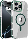 DEERLAMN Strong Magnetic Case for iPhone 16 Pro Max 6.9-Inch,[Compatible with Magsafe][Military Grade Drop Protection] Clear Slim Shockproof Protective Phone Cover-Transparent+Green