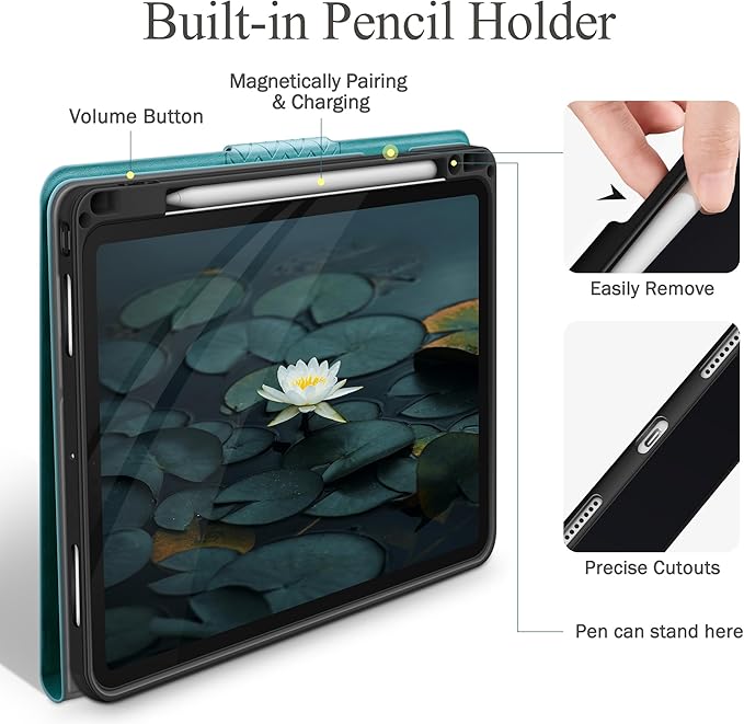 auaua Case for iPad Pro 13 Inch (M5/M4) 2025/2024, PU Leather Case with Pencil Holder, Supports Pencil Pro and Pencil(USB-C), Adjustable Angles, Auto Sleep/Wake (Green)