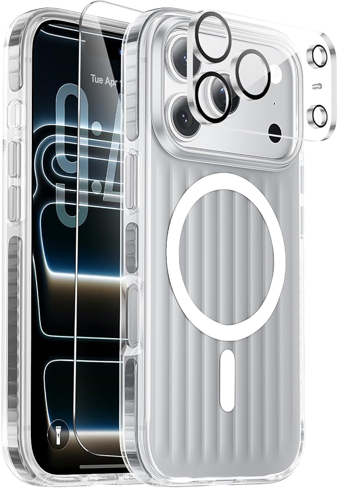 Magnetic Cooling Case for iPhone 17 Pro Max, with Air Vortex Heat Dissipation Technology, Anti-Fingerprint, Fit for MagSafe, Military-Grade Bumper, Included Camera Lens & Screen Protector,Sliver