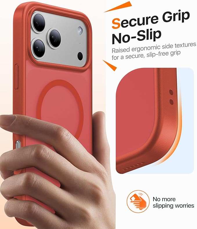 Magnetic for iPhone 17 Pro Max Case,[Anti-Slip][Compatible with MagSafe][Military Grade Drop Protection] Shockproof Protective Translucent Matte Phone Case for iPhone 17 Pro Max Case,Red
