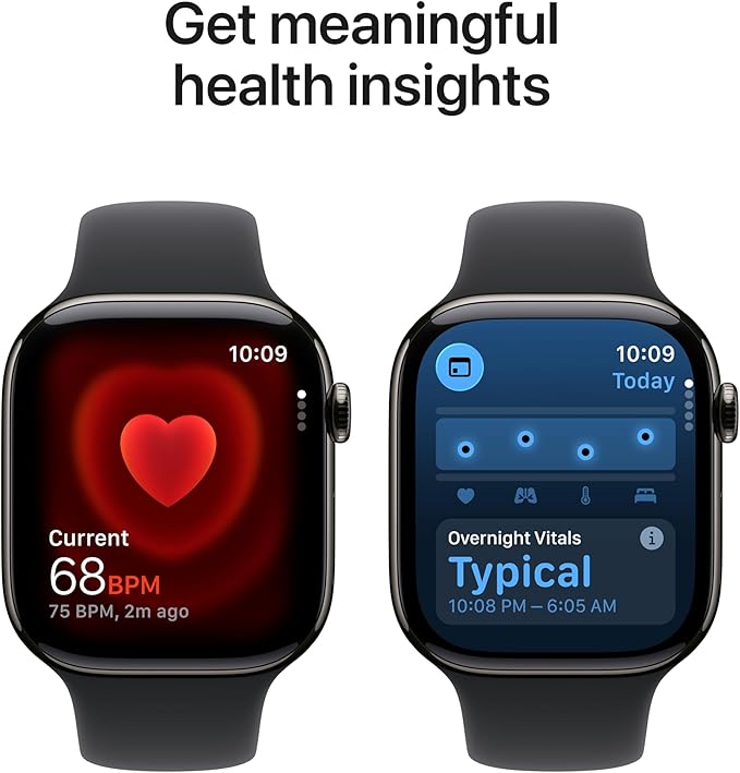Apple Watch Series 11 [GPS + Cellular 46mm] Smartwatch with Slate Titanium Case with Black Sport Band - M/L. Sleep Score, Fitness Tracker, Health Monitoring with AppleCare+ (2 Years)