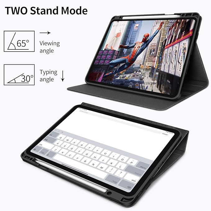 H HOLIMET Case for iPad Pro 12.9 2022 6th/5th/4th/3rd Generation with Pencil Holder Pocket Folio Stand Cover Soft TPU Back Shockproof, Auto Sleep/Wake,Vegan Leather