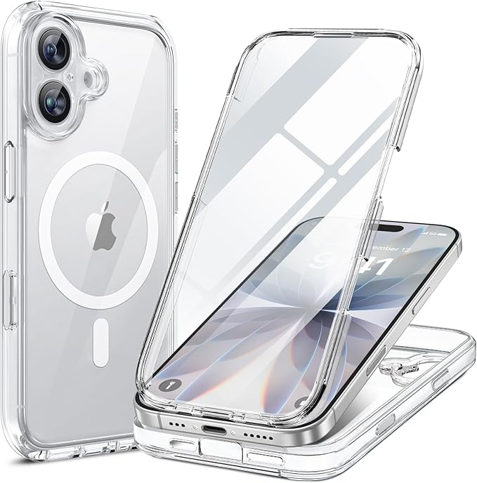 Miracase for iPhone 17 Case 6.3'', Full-Body Military Grade Drop Protection Outdoor Phone case with Built-in Glass Screen &Camera Control,Easy Installation,Compatible with MagSafe,Clear