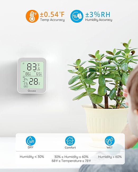 Govee Indoor Hygrometer Thermometer 2 Pack, Humidity Temperature Gauge with Large LCD Display, Notification Alert with Max Min Records, 2 Years Data Storage Export for Room Greenhouse, Grey