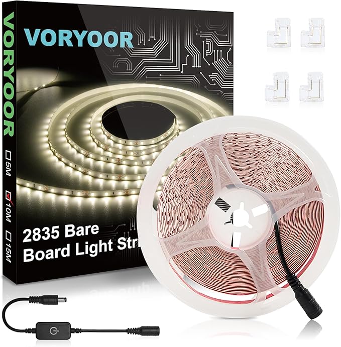 White LED Strip Lights, 32.8ft Dimmable Bright 12V LED Light Strip 8000K Pure White, 600 LEDs Flexible Tape Rope Lights for Bedrooms, Kitchen, Mirror, Living Room,Home Decoration