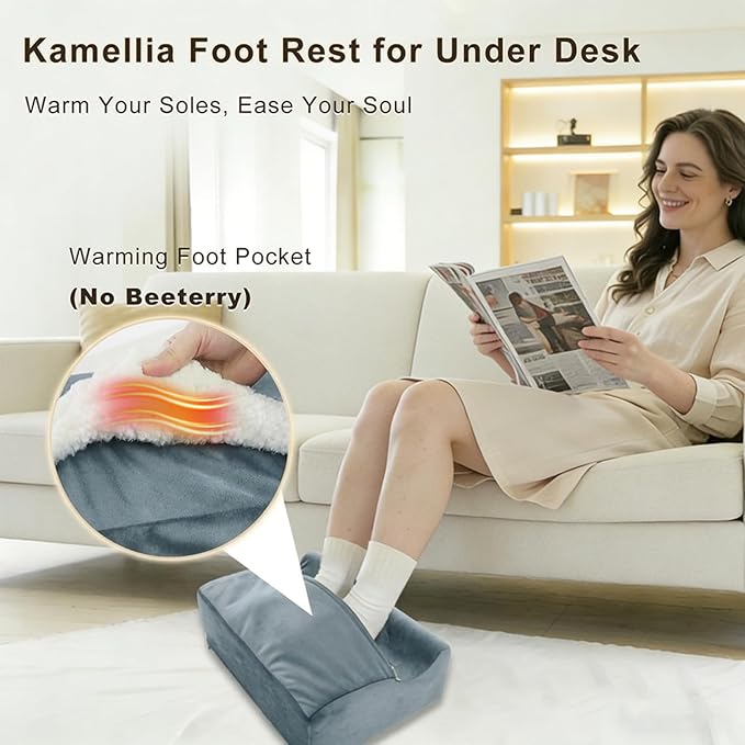 Foot Rest for Under Desk At Work,Ergonomically Designed Home Footrest with Warm Feet Pocket,Comfort Foam Foot Stool Used As A Foot Or Leg Elevator Under Desks,Office Chairs & Sofas or Couch - Grey