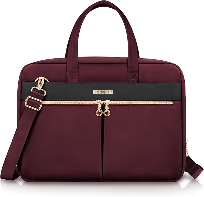 Ferkurn Laptop Bag Case Women Men Computer Bag Compatible with MacBook/HP/LG/Dell, Shoulder Strap Slim Carrying Messenger Briefcase, Wine Red, 17-17.3 Inch