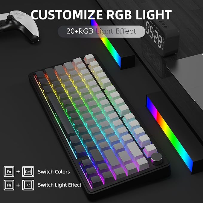 Yindiao X85 Wireless Mechanical Keyboard, TKL 82 Keys Bluetooth 5.0/2.4GHz/USB-C Hot Swappable Custom Keyboard,Gasket Structure,Knob,RGB Backlit Gaming Keyboard for PC/Mac/PS4/Xbox(Black)