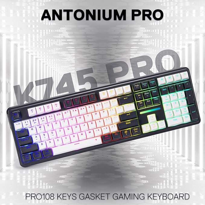 Redragon K745 PRO Wireless Gasket RGB Gaming Keyboard, 108 Keys Mechanical Keyboard w/Extra 4 Hotkeys, Hot-Swap Socket, 5-Layer Noise Dampening, See-Through Round PBT Keycaps, Mint Mambo Switch