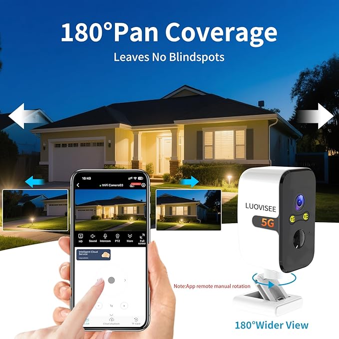 Luovisee 2.4/5G WiFi Cameras for Home Security with Solar Panel,Pan Rotating 180° Magnetic Security Camera Wireless,No Monthly Fee, Motion Detection,Work with Alexa,IP65 Weatherproof,Outdoor & Indoor