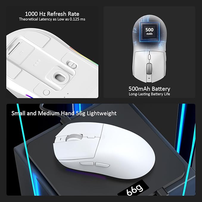 AJ139 V2 MC Wireless Gaming Mouse 2.4G Wired/Bluetooth | RGB Magnetic Charging Dock | Lightweight Design | 12K DPI | 500mAh Battery | PAW3311 Sensor | 5 Programmable Buttons, Compatible with PC/Mac