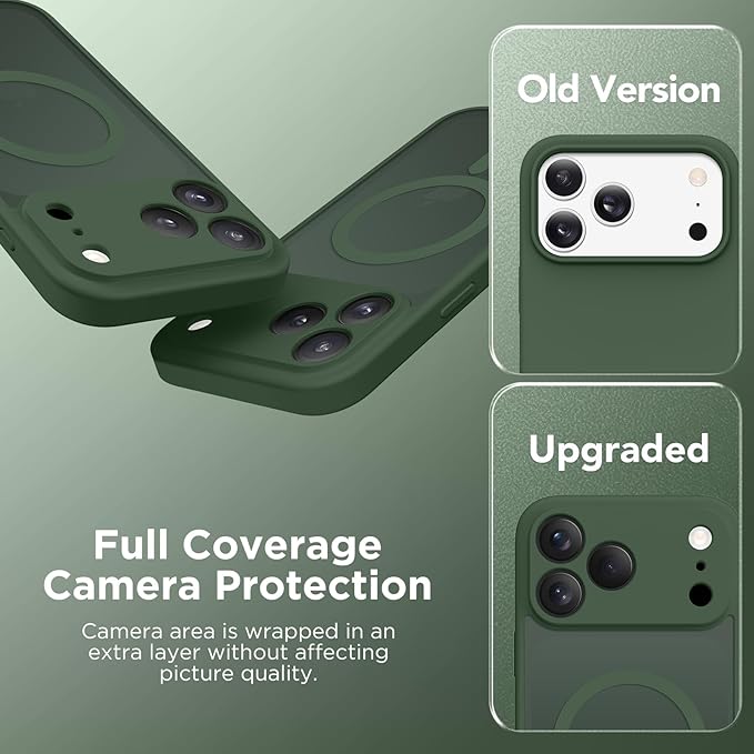 CAPRARO Magnetic for iPhone 17 Pro Case, Upgraded [Full Camera Protection] [Compatible with MagSafe] Protective Translucent Matte Women Girl Phone Case Cover, Deep Green