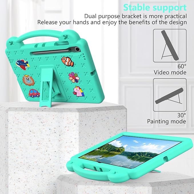 AKABEILA Compatible with Samsung Galaxy Tab S10 Lite 2025 10.9 inch Tablet Case, Kids Friendly Universal Lightweight Shockproof Protective Case with Shoulder Strap & Stand Handle Mint Green