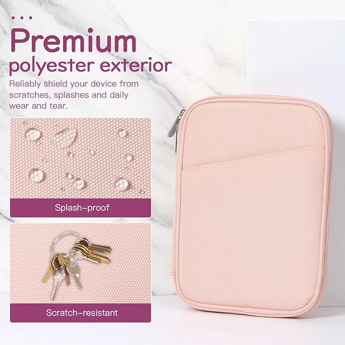 Dadanism 8-9 Inch Tablet Sleeve Bag Carrying Case for iPad mini 7th/6th 8.3", iPad mini 7.9", Galaxy Tab A7 Lite/A9 8.7", ‎Remarkable Paper Pro Move 7.3" 2025, Tab M8 8", Tab M9 9", Pink