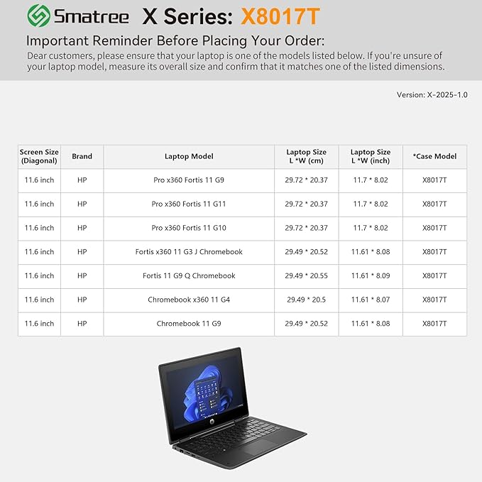 Smatree Hard EVA Protective Sleeve Case Compatible for 11.6 inch HP Pro x360 Fortis 11 G11/G10/G9, HP Fortis 11 G9 Q/x360 11 G3 J, Chromebook 11 G9/x360 11 G4 Laptop Bag (X8017T)