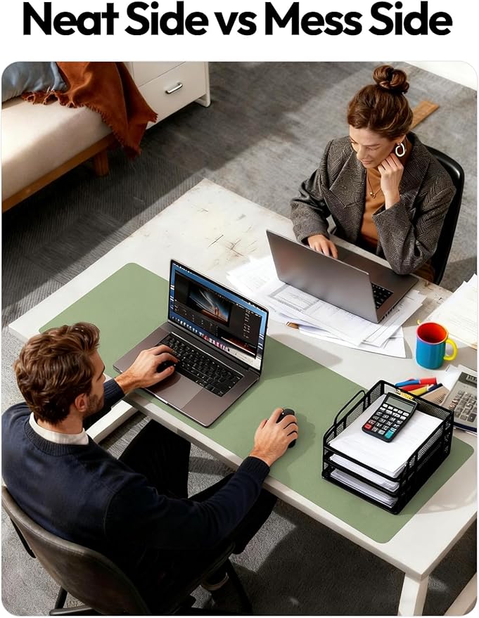 YSAGi PU Leather Desk Pad Protector – Non-Slip Waterproof Desk Mat for Office & Home, Easy Clean Large Mouse Pad & Laptop Writing Blotter 23.6"x13.8" Bamboo Green