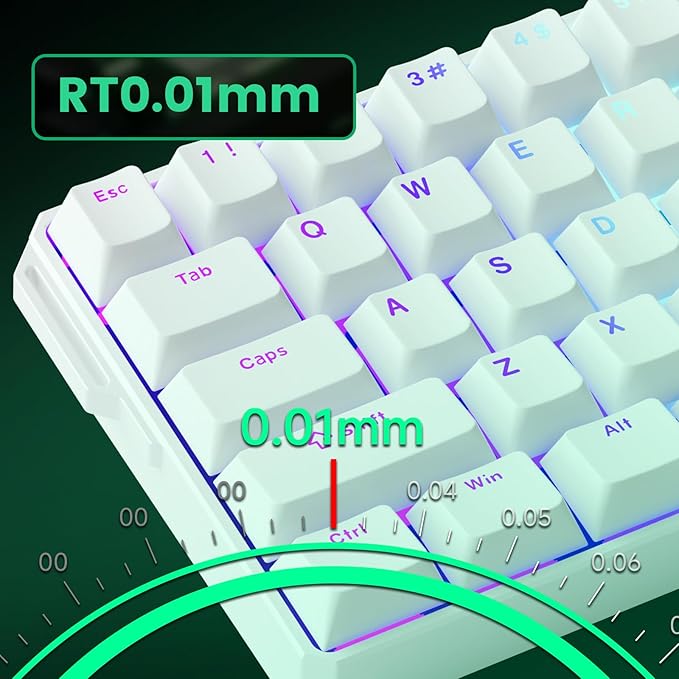 MONSGEEK FUN60 Ultra Rapid Trigger Gaming Keyboard 8k Magnetic Switch TMR Aluminum Wired Keyboard 60% White Shine-Through MagMech, Glare Magnetic Switch