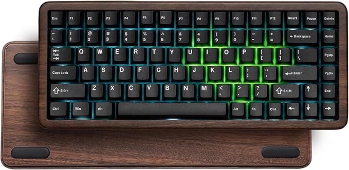Womier 75% Mechanical Keyboard Wireless with Wood Natural, WD75 V2 QMK/VIA Gaming Creamy Keyboard 8000mAh Battery, Tri-Mode Key Board RGB Hot Swappable with PBT Keycaps-POM Linear Switch,Black