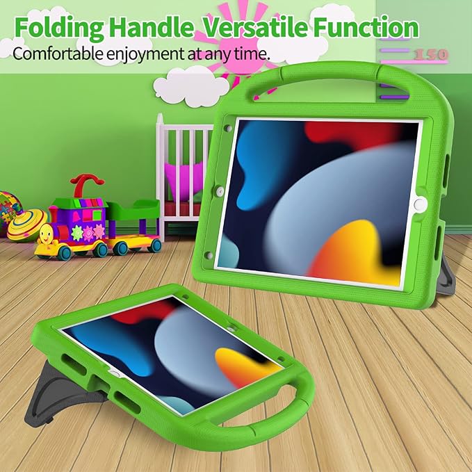 Kids Case for iPad 10.2 & 10.5, iPad 9th/8th/7th Generation 10.2" 2021 2020 2019 Case with Screen Protector, iPad Air 3rd Gen/Pro 10.5 inch Protective Cover with Handle Stand, Green