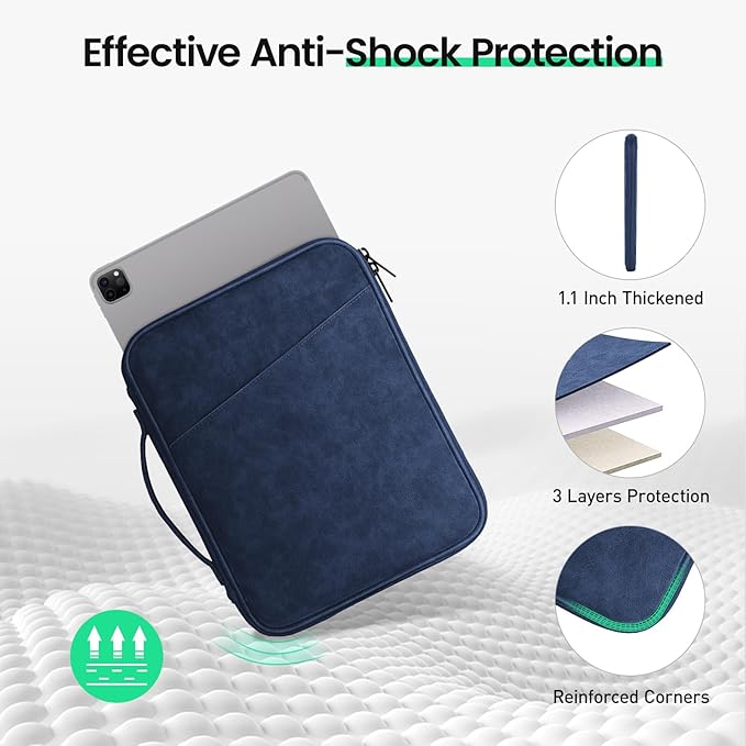 DTTO Tablet Sleeve Bag for New 13 Inch iPad Pro M4/iPad Air M2 2024, 12.9 Inch iPad Pro 6/5/4/3, 12.4 Inch Galaxy Tab S8+/S9+/S9 FE+, Surface Pro 9/8, Waterproof Travel for iPad Case Bag, Navy Blue