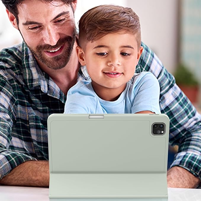 ZryXal iPad Pro 11 Inch Case (M5) 2025/ (M4) 2024 (Model: A2836/A2837/A3006), Trifold Stand Smart Cover with Pencil Holder and Soft TPU Back, Auto Wake/Sleep (Sega Green)