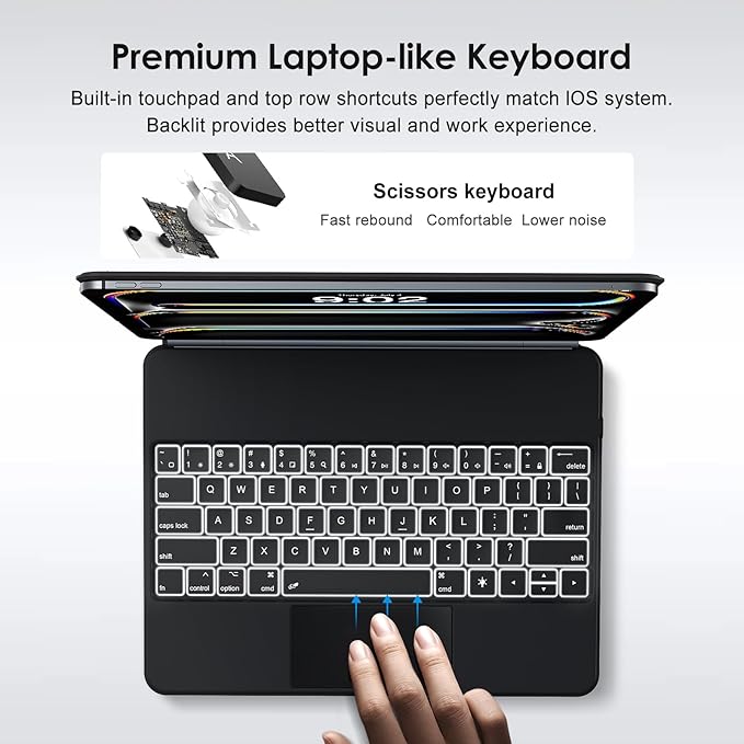 runelk Keyboard Case for iPad Pro 13-inch (M4 2024 / M5 2025), Magic-Style Magnetic Keyboard Case with Multi-Touch Trackpad, Floating Cantilever Stand Compatible with iPad Pro 13 - Charcoal Black