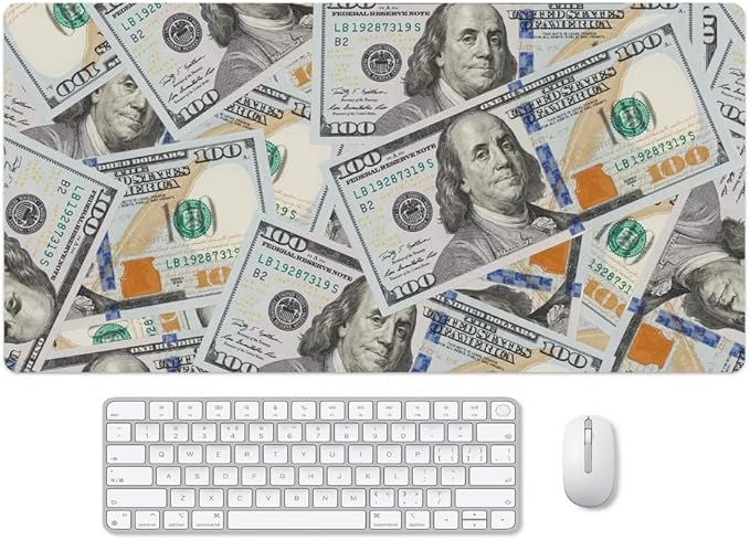 Cool US Dollar Currency Money Gaming Mouse Pad Hundreds of 100 Dollar Bills Non-Slip Rubber Mouse Pad for Computers, Laptop,Office, Home Rectangle Personalized Mousepad 31.5" x15.7"