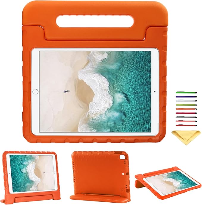Kids Case for iPad 9th/8th/7th Generation 10.2" & iPad Air 3 10.5" (Air 3rd Gen) & iPad Pro 10.5 2017 with Rotating Handle/Stand Kickstand Soft Cover for iPad 10.2 inch 2021/2020/2019,Orange