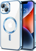Hython Magnetic Clear for iPhone 14 Case with Camera Lens Protector [Compatible with MagSafe] Luxury Plating Edge Slim Soft TPU Cover Protective Phone Case for iPhone 14 6.1", Light Blue