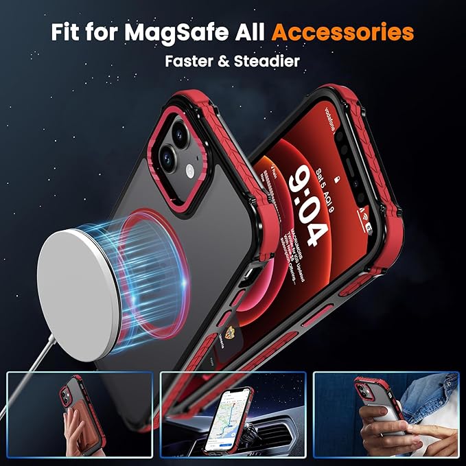 DEERLAMN Strong Magnetic Case for iPhone 12/12 Pro 6.1-Inch,[Compatible with Magsafe][Military Grade Drop Protection] Translucent Matte Shockproof Protective Phone Cover-Frosted Red