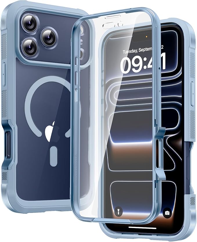 Diaclara Magnetic Designed for iPhone 17 Pro Max Case Full Body Bumper,[Compatible with MagSafe] Military Drop Proof Cover with Built-in Touch Sensitive Anti-Scratch Screen Protector, Blue