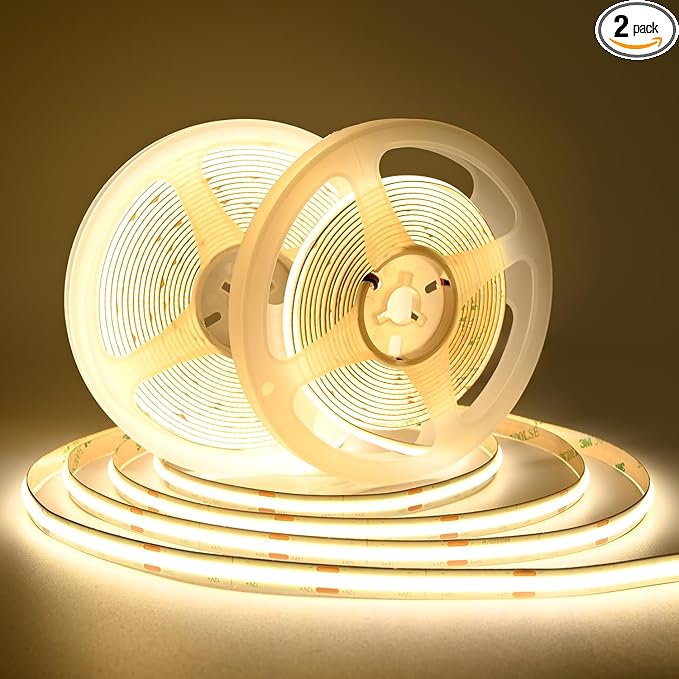 COB LED Strip Light DC12V LED Strip Flexible Super Bright LED Strips 9W/m 2x16.4FT Natural White 4000K CRI 90+ 480LEDs/m High Density Uniform Light for Home Decor No Adapter or Controller